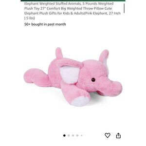 Webingo Pink Weighted 27” Elephant Plush For Kids & Adults- New